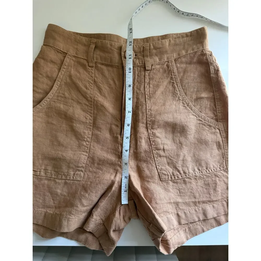 $195 Enza Costa Linen High Waisted Shorts - Italian Clay - 0